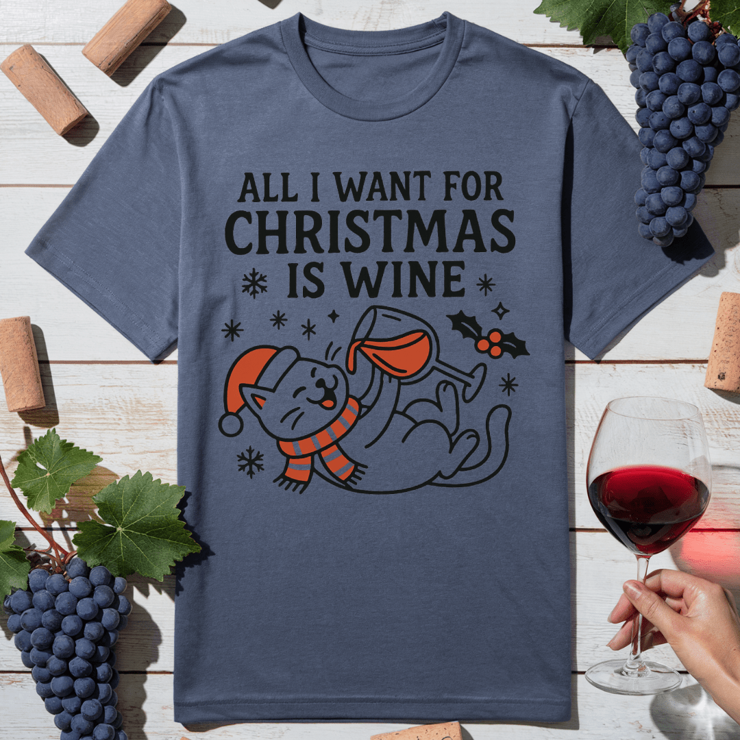 Christmas Wine Cat T-Shirt