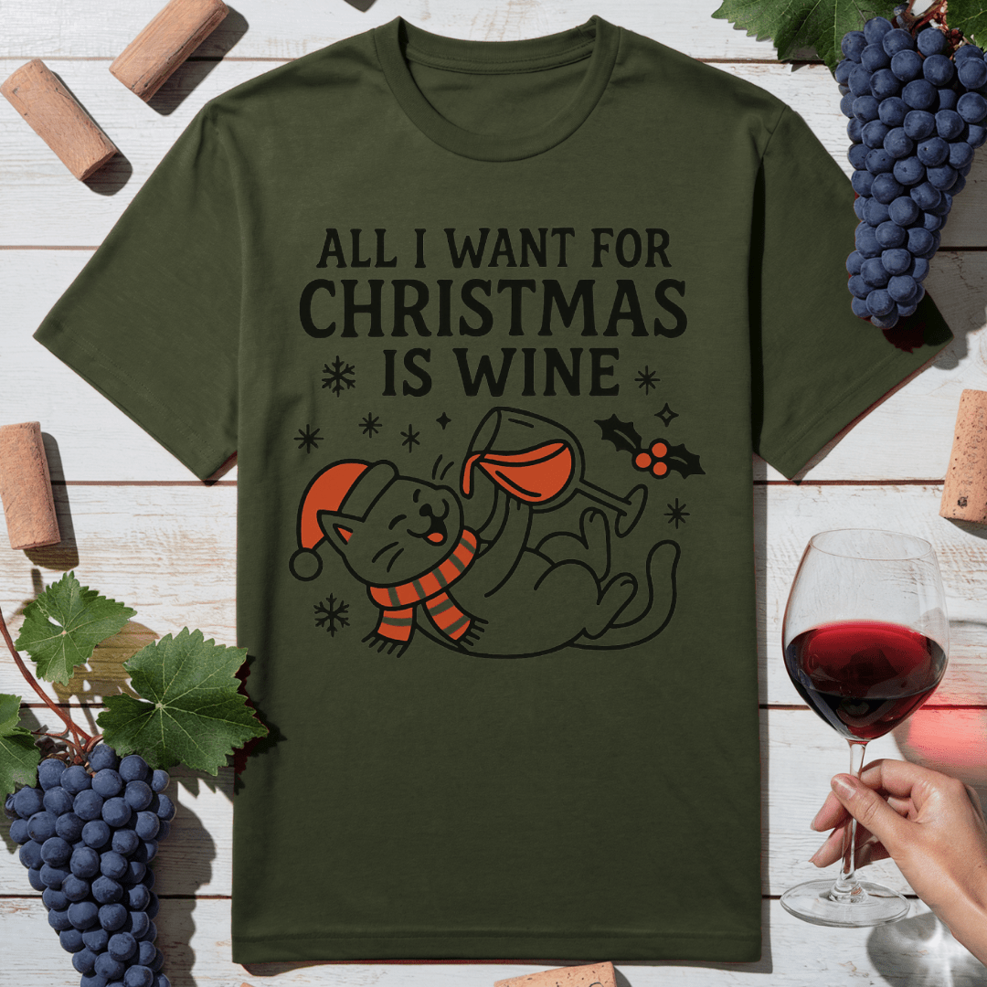 Christmas Wine Cat T-Shirt