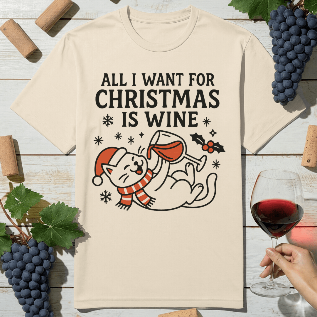 Christmas Wine Cat T-Shirt
