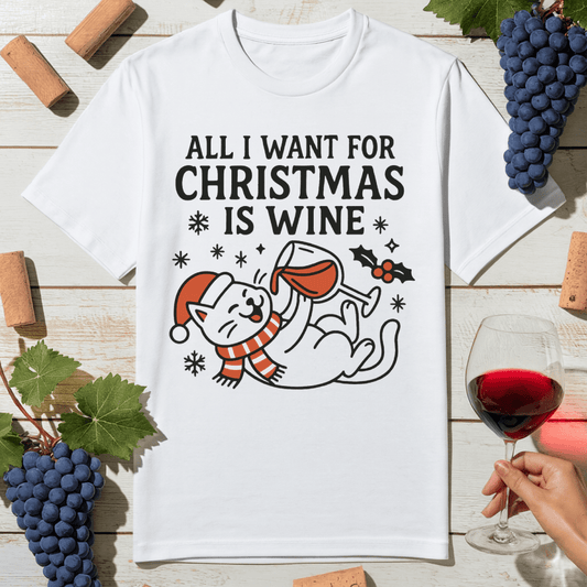 Christmas Wine Cat T-Shirt